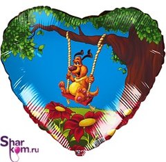 Фольгированное сердце "Собачка на качелях"