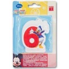 Свеча "6" Микки Маус, красная, 6 см.