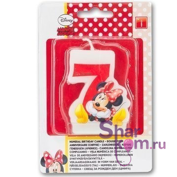 Свеча "7" Микки Маус, красная, 6 см.