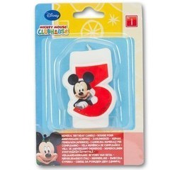 Свеча "3" Микки, красная, 6 см.
