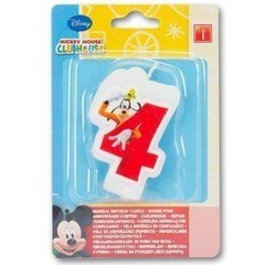 Свеча "4" Микки, красная, 6 см.