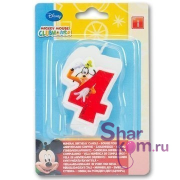Свеча "4" Микки, красная, 6 см.