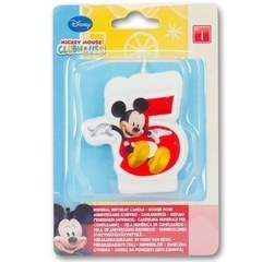 Свеча "5" Микки, красная, 6 см.