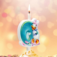 Свеча "0" Микки, голубая, 12 см.