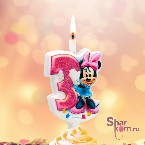 Свеча "3" Микки, 12 см.