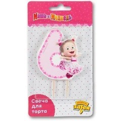 Свеча "6" Маша и Медведь