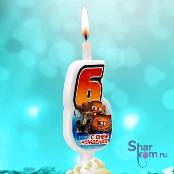 Свеча "6" Тачки, 10 см.