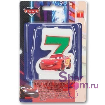Свеча "7" Весёлые Тачки, 6 см.