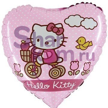 Фольгированное сердце "Hello Kitty на велосипеде"