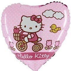 Фольгированное сердце "Хеллоу Китти (Hello Kitty) на велосипеде"