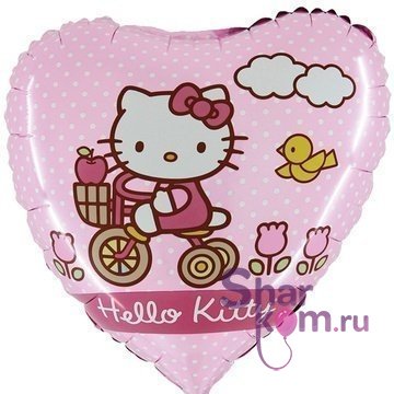 Фольгированное сердце "Хеллоу Китти (Hello Kitty) на велосипеде"