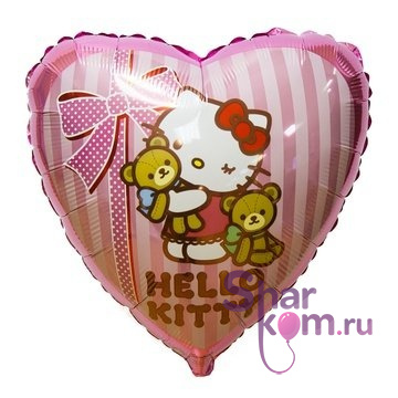 Фольгированное сердце "Хеллоу Китти (Hello Kitty) с бантом"