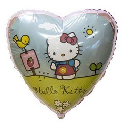 Фольгированное сердце "Хеллоу Китти (Hello Kitty) на полянке"