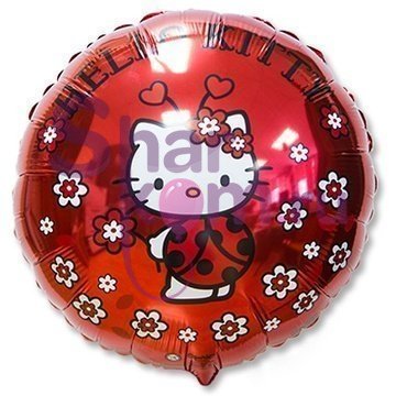 Фольгированный круг "Красный Hello Kitty"