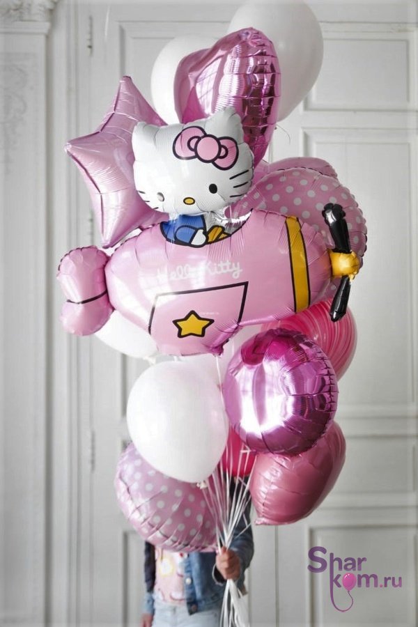 Композиция из шаров "Весёлый Хеллоу Китти (Hello Kitty)"
