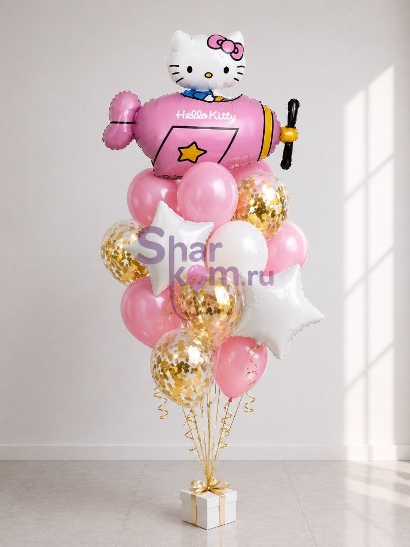 Композиция из шаров "Хеллоу Китти (Hello Kitty) и вертолёт"