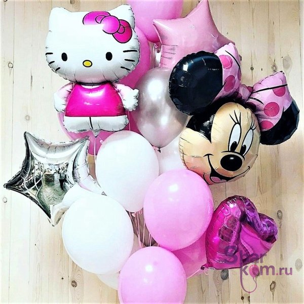 Композиция из шаров "Микки Маус и Хеллоу Китти (Hello Kitty)"