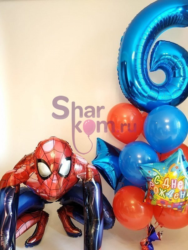 Композиция из шаров "С днём Рождения,Человек-паук"