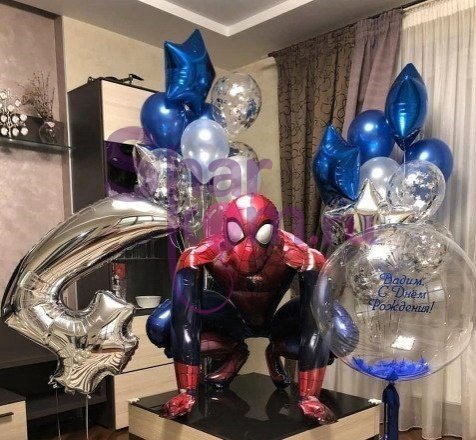 Композиция из шаров "Человек-паук и День Рождения"
