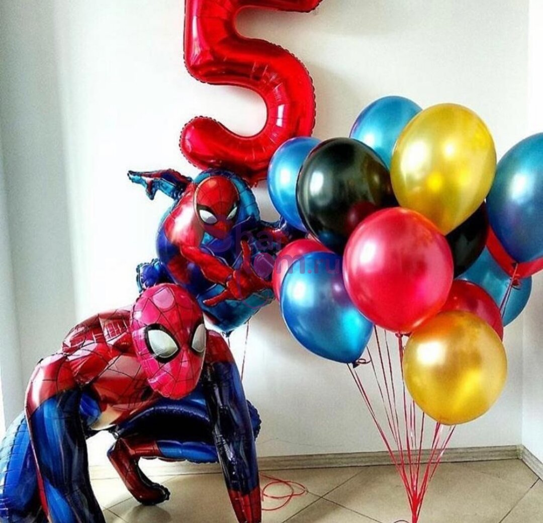 Композиция из шаров "Человек-паук с паутиной"