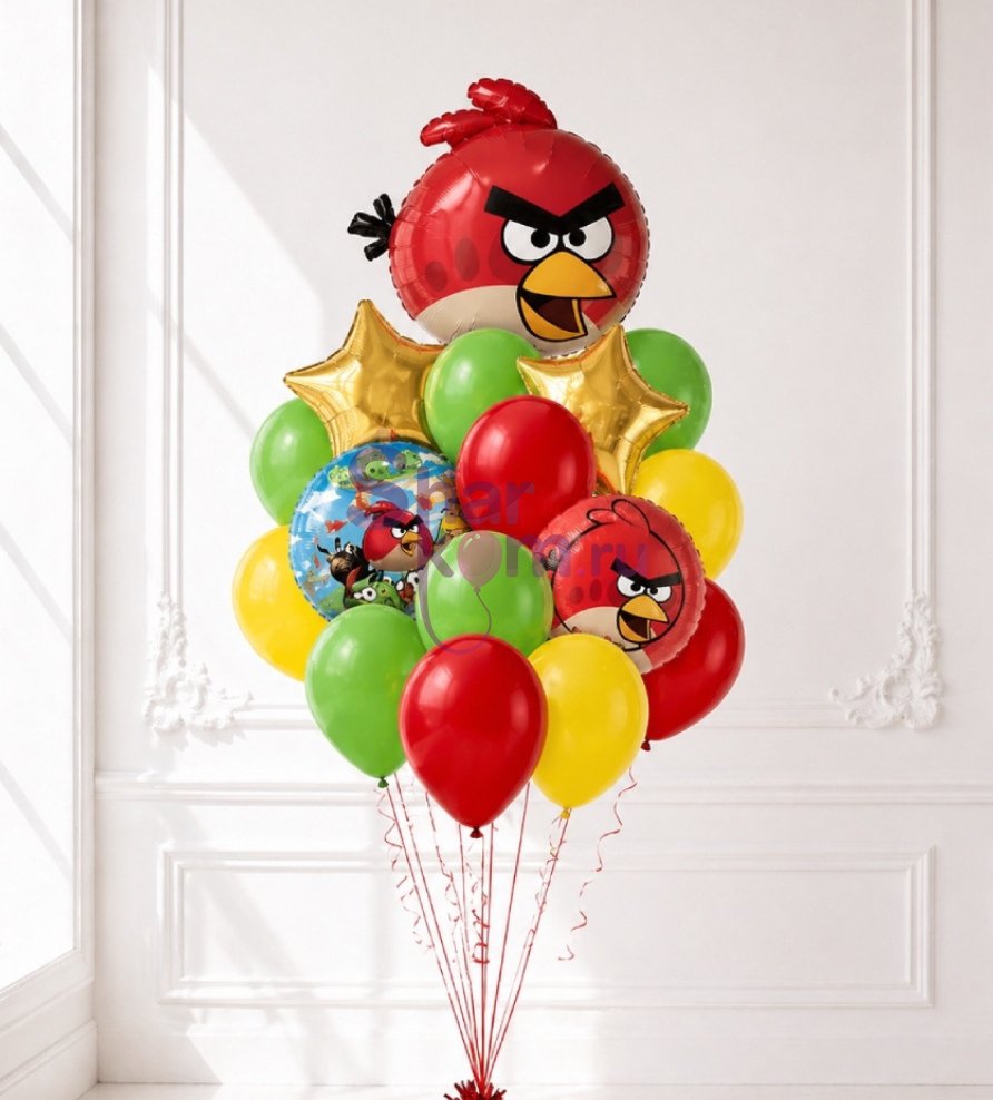Композиция из шаров "Весёлые Энгри Бердс (Angry Birds)"