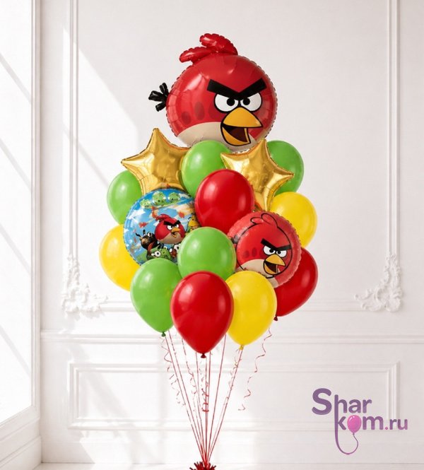 Композиция из шаров "Весёлые Энгри Бердс (Angry Birds)"