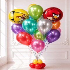 Композиция из шаров "Энгри Бердс (Angry Birds) вперёд"