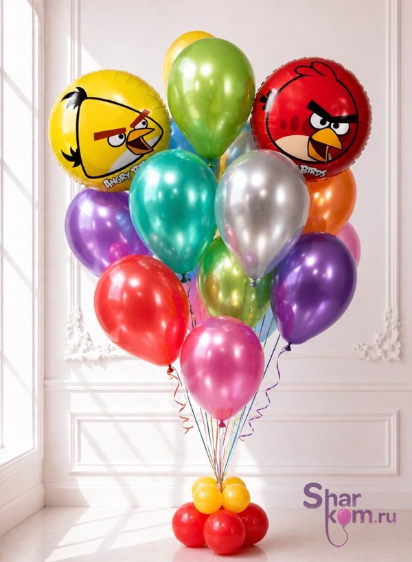 Композиция из шаров "Энгри Бердс (Angry Birds) вперёд"