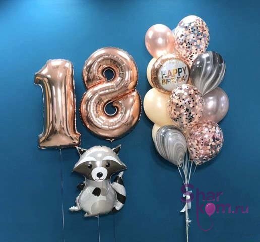 Композиция из шаров "18 лет Енот"