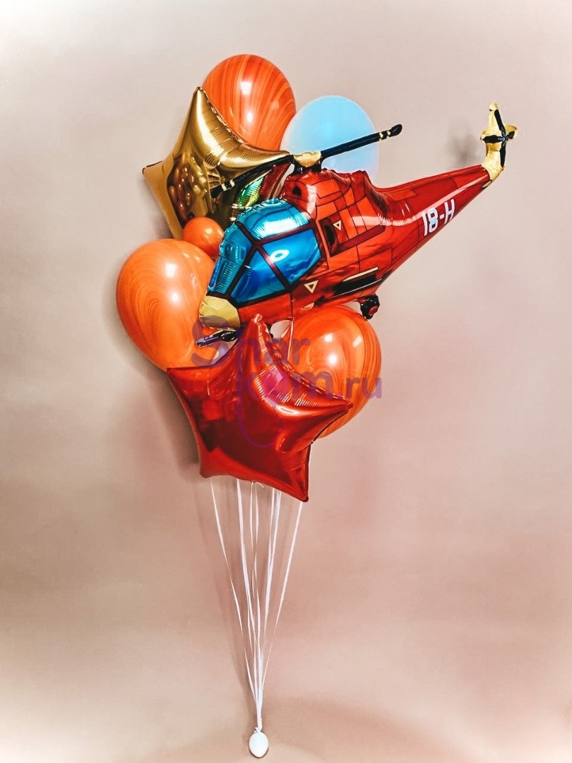 Композиция из шаров "Вертолет в фонтане с мрамором"