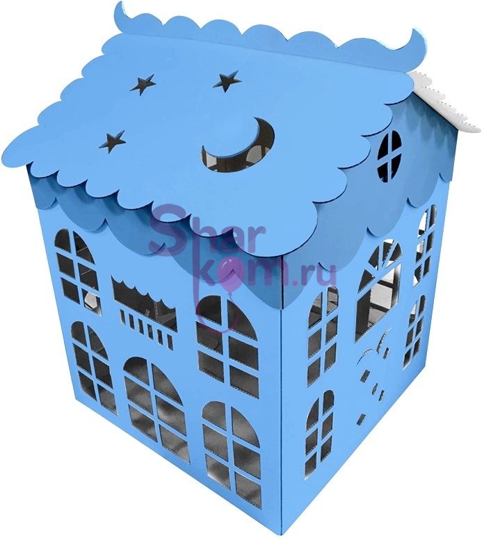 Коробка для воздушных шаров 70*70*70 "Домик" - Голубой