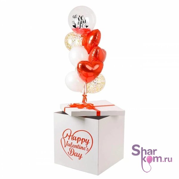 Коробка с шарами Сюрприз "С Днем святого Валентина" (Happy Valentine's day)