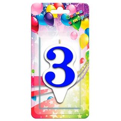 Свеча "Цифра 3" Белая окантовка, 9 см