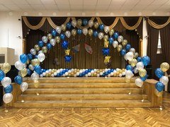 "Выпускной" - Сине-золотая арка с фонтанами