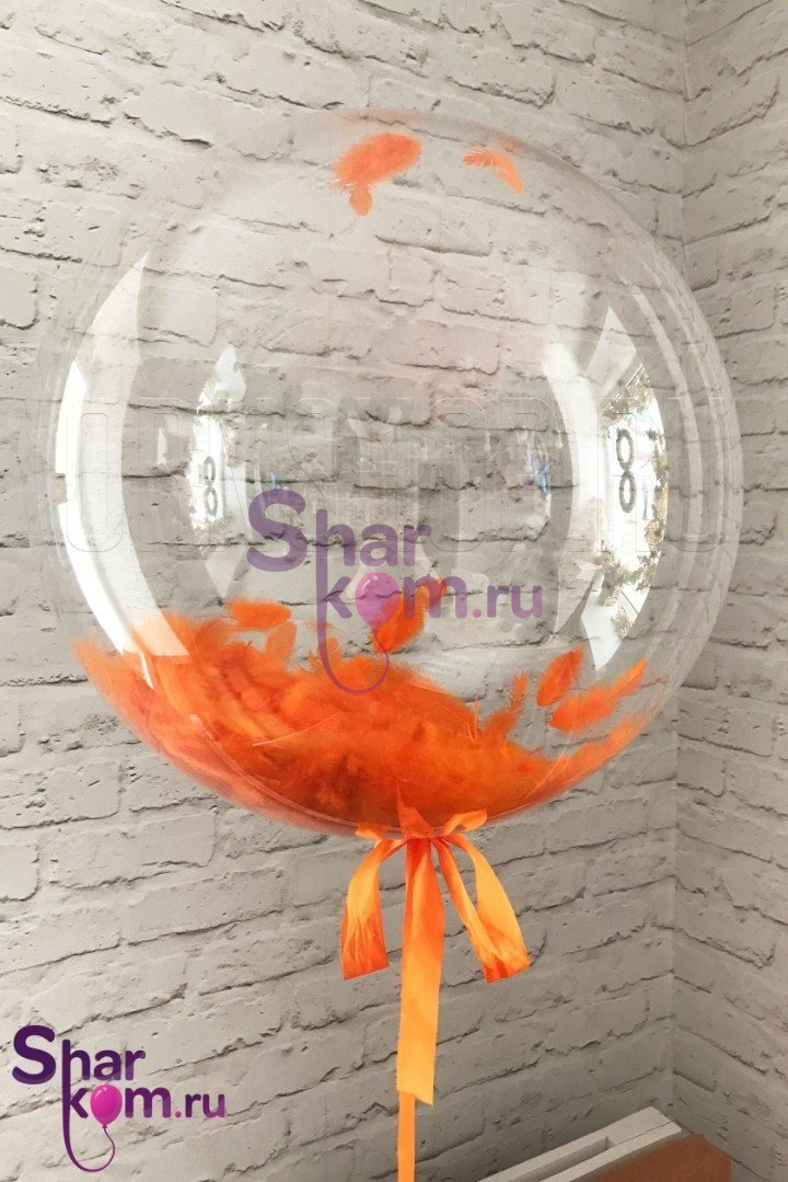 Прозрачный шар "Сфера" с оранжевыми перьями