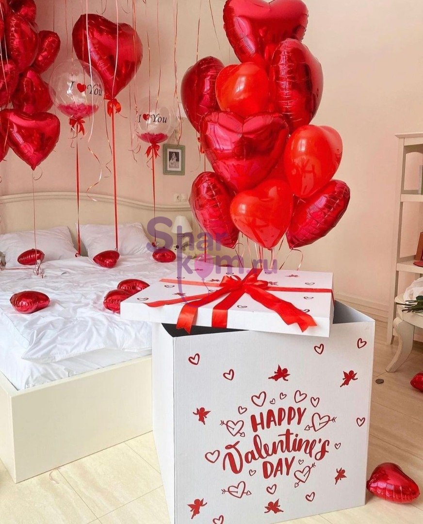 Коробка с шарами Сюрприз "Valentines Day" Уфф