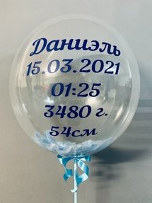 Баблс с перьями и метрикой для мальчика