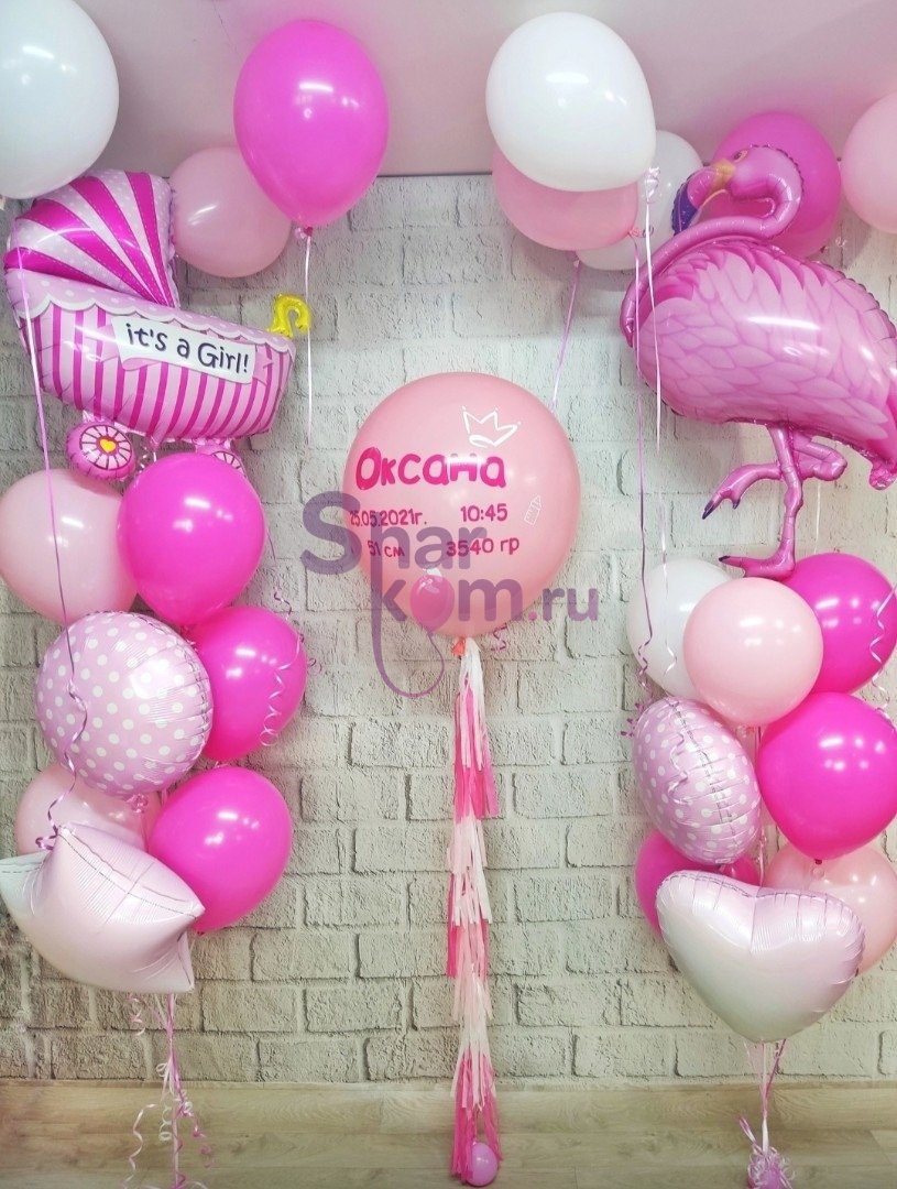 Композиция из шаров "Для дочи с фламинго"