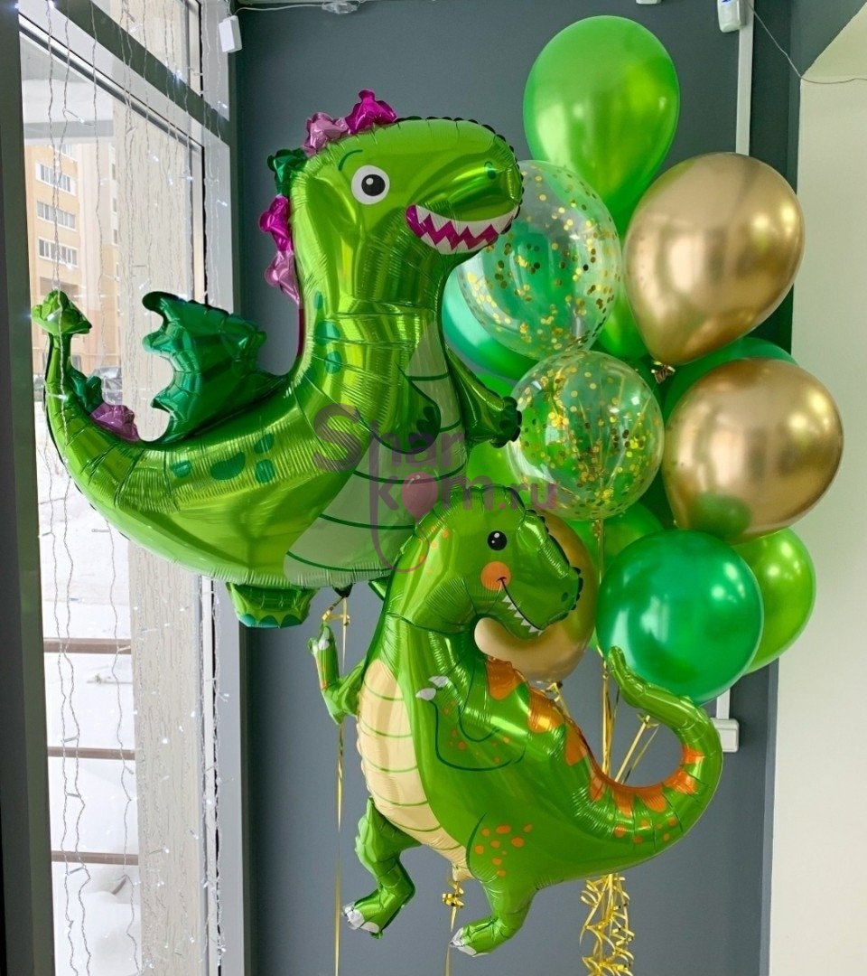 Композиция из шаров "Зелёные веселые динозавры"