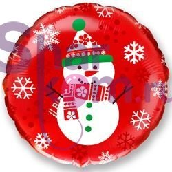Фольгированный круг "Снеговик" Красный