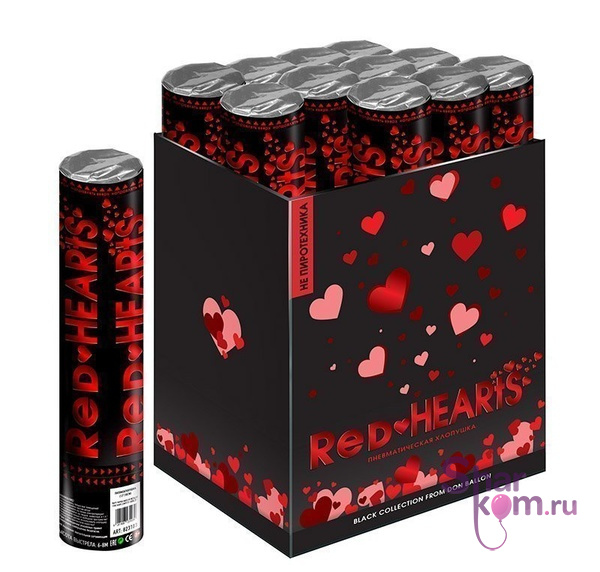 Хлопушка "Сердца" красные