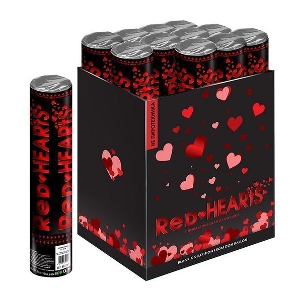 Хлопушка "Сердца" красные
