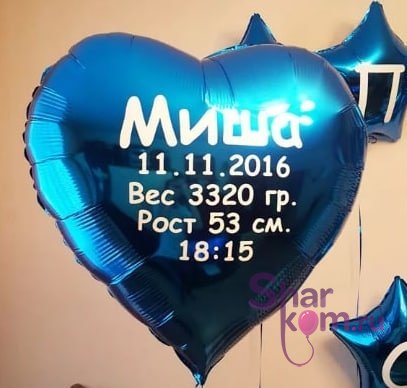 Большое сердце с метрикой для мальчика