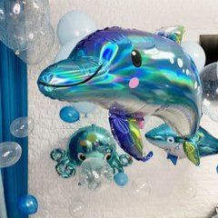 Композиция из шаров "Акула, осьминог и дельфин"