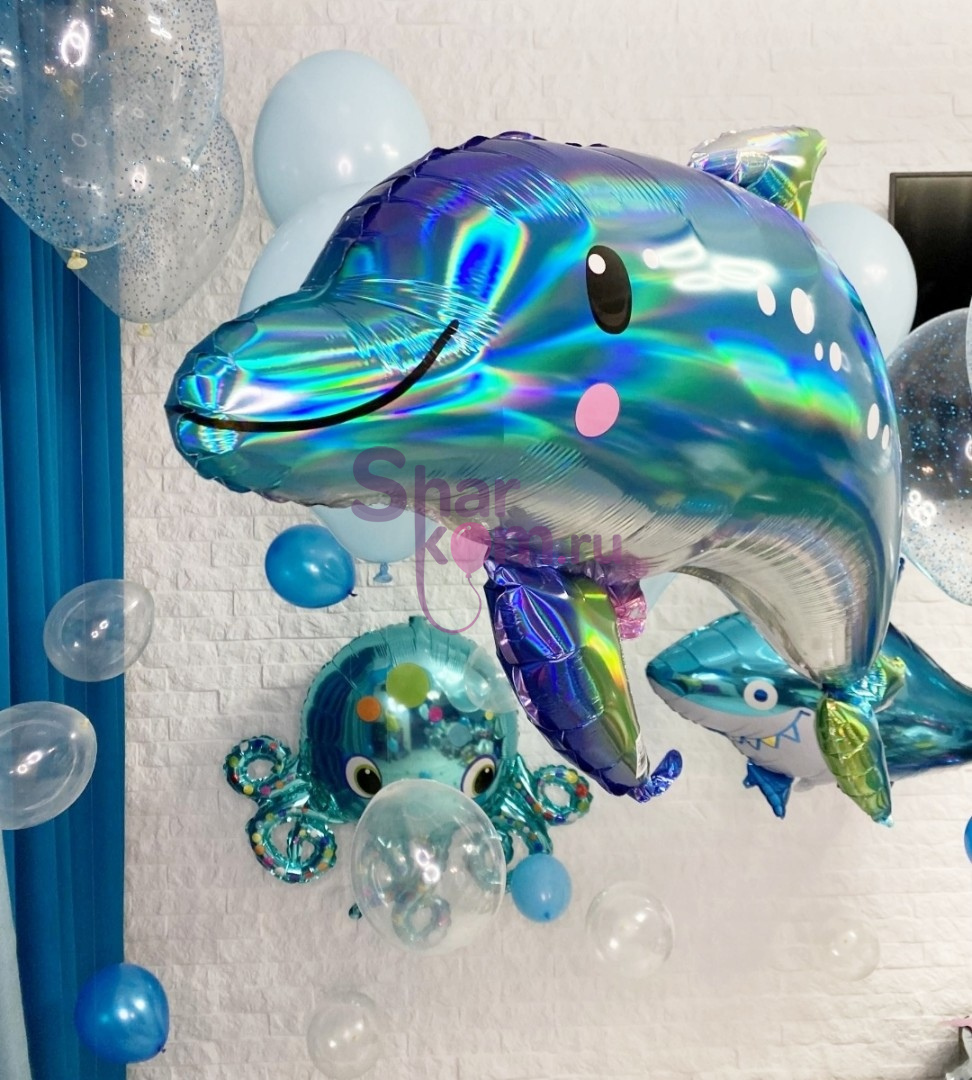 Композиция из шаров "Акула, осьминог и дельфин"