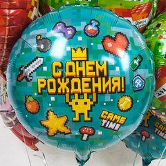 Фольгированный круг "Время игры (Game Time), Пиксели"