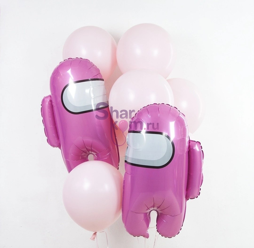 Фонтан из шаров "Розовые космонавтики для девочки"