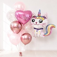 Композиция из шаров "Котик и розовый хром"