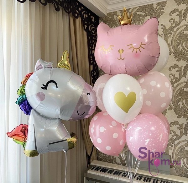 Композиция из шаров "Единорожка и кошечка"