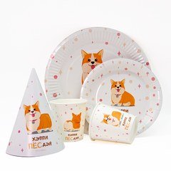 Комплект посуды и колпачки "Корги"